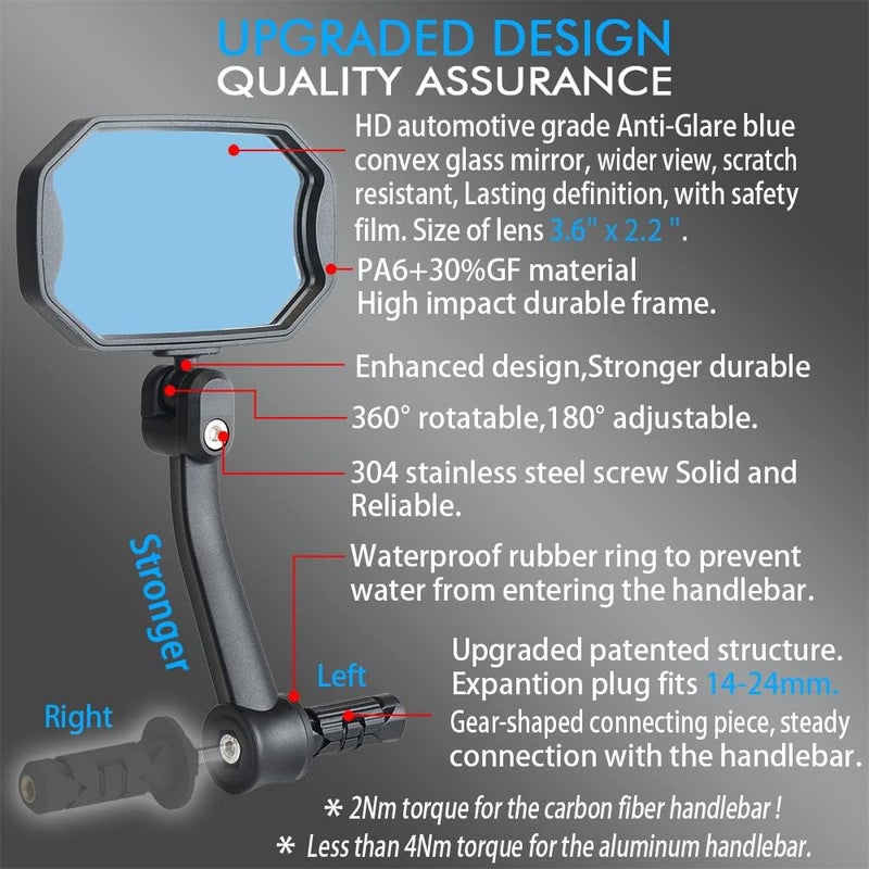 BriskMore Bar End Bike Mirrors, High–Definition Convex Glass Lens for E-Bike Handlebars, Scratch Resistant, Safe Rearview 1 Pair Bicycle Mirror(Right And Left Side) - Image 3
